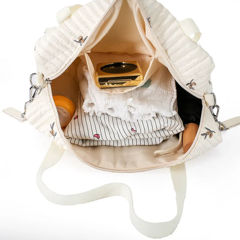 New Newborn Baby Care Diaper Bag Mommy Maternity Shoulder Bag Embroidery Quilted Stroller Diaper Storage Organizer Large Handbag