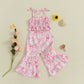 Lioraitiin Toddler Baby Girl Summer Outfit Sunflower/Cherry Print Ruffled Trim Spaghetti Straps Tops and Bell Bottoms 2Pcs Set