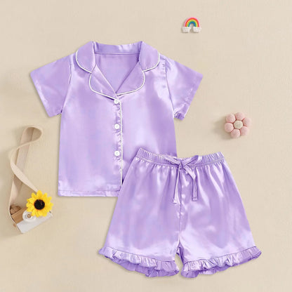 Baby Girl Warm Clothes Toddler Silk Pajamas Baby Kids Girl Satin Summer Feather Pajamas Short Sleeve Toddler Girl Slippers