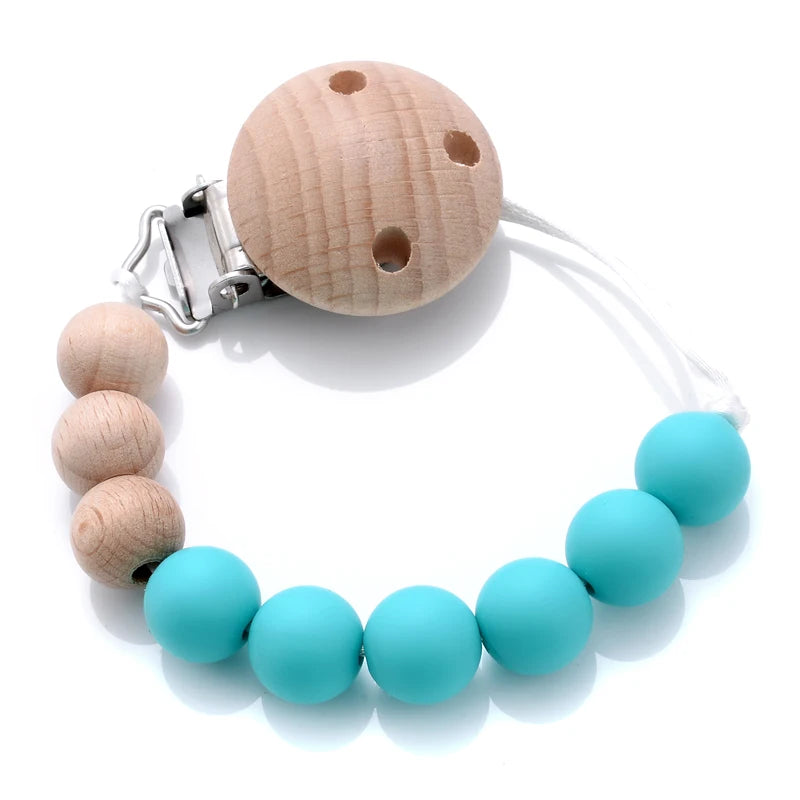 Baby Beech Pacifier Clip Round Colorful Silicone Teething Beads Food Grade Dummy Holder Soothe Chain Anti-drop Baby Nipple Chain
