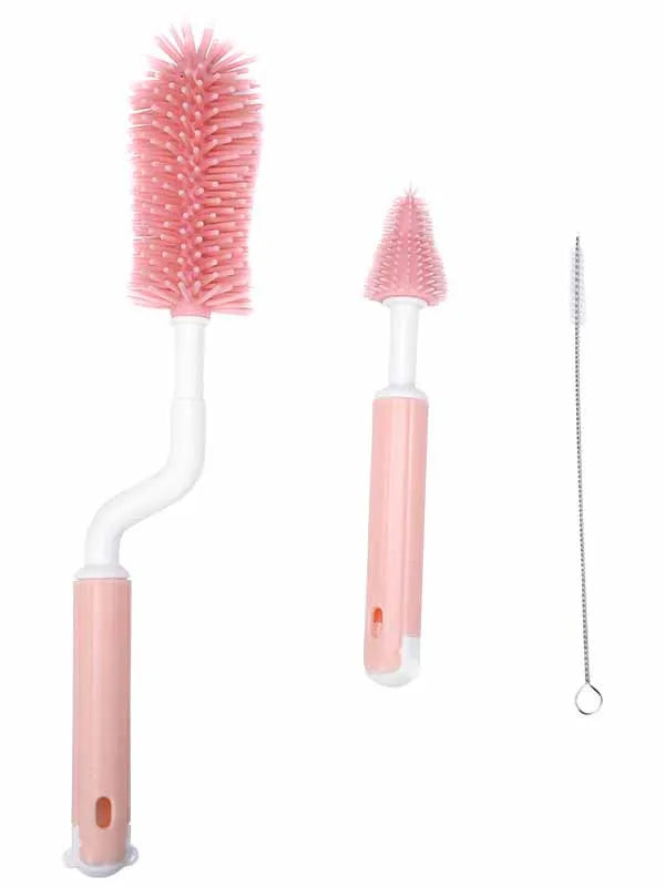 Baby Bottle Cleaning Brush Set Three Pieces Silicone Brush for Infant Feeding Tools Nursery Essential for Latch And Nipple