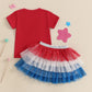 2025-03-08 Lioraitiin Toddler Girl 4th of July Outfit Letter Bow Embroidery O-Neck Short Sleeve Romper and Mesh Skirt 2Pcs Set