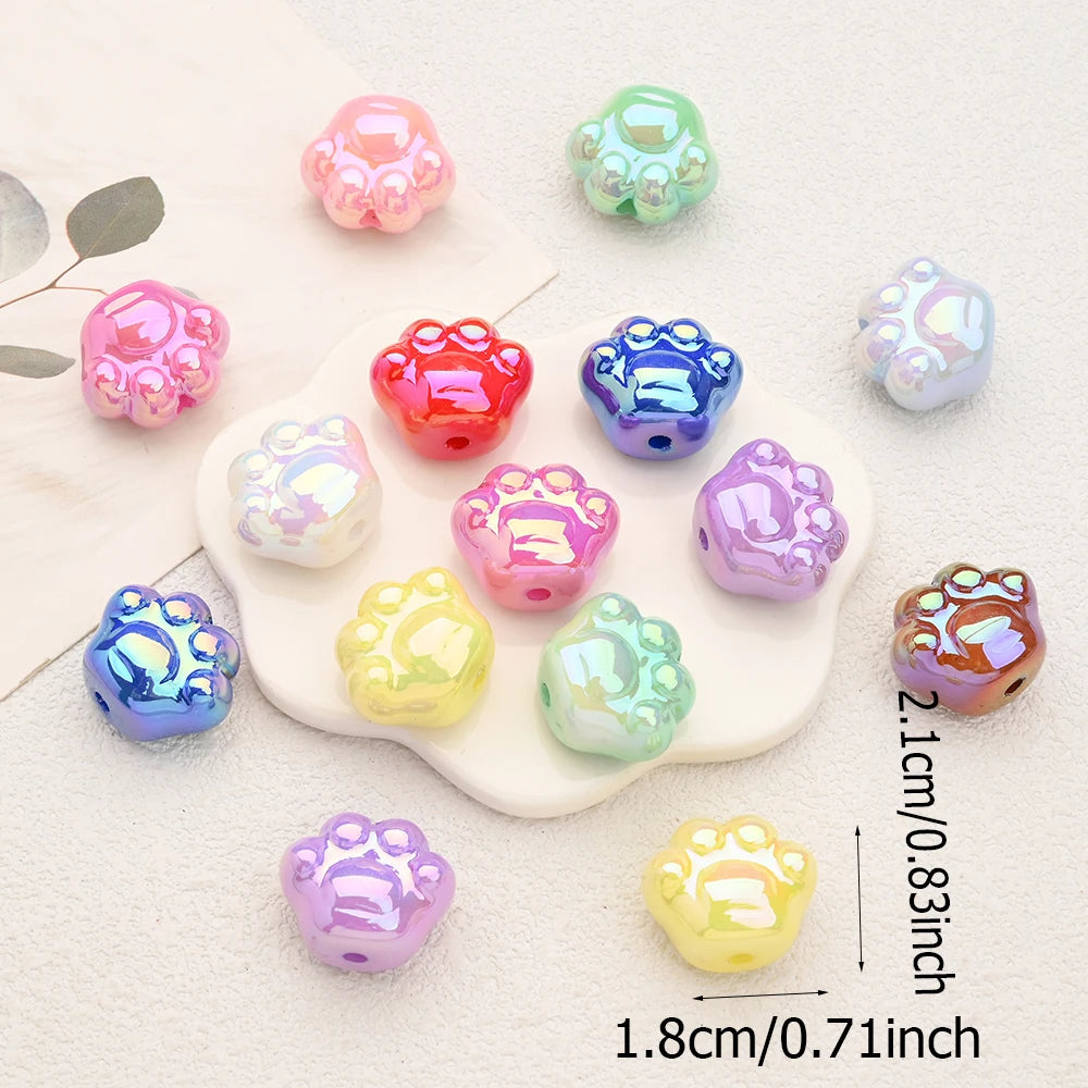 10Pcs Colorful Random Mixed Acrylic Beads Dog Paw Shaped Food Grade Teether Bead For DIY Pacifier Chain Clips Dummy Holder