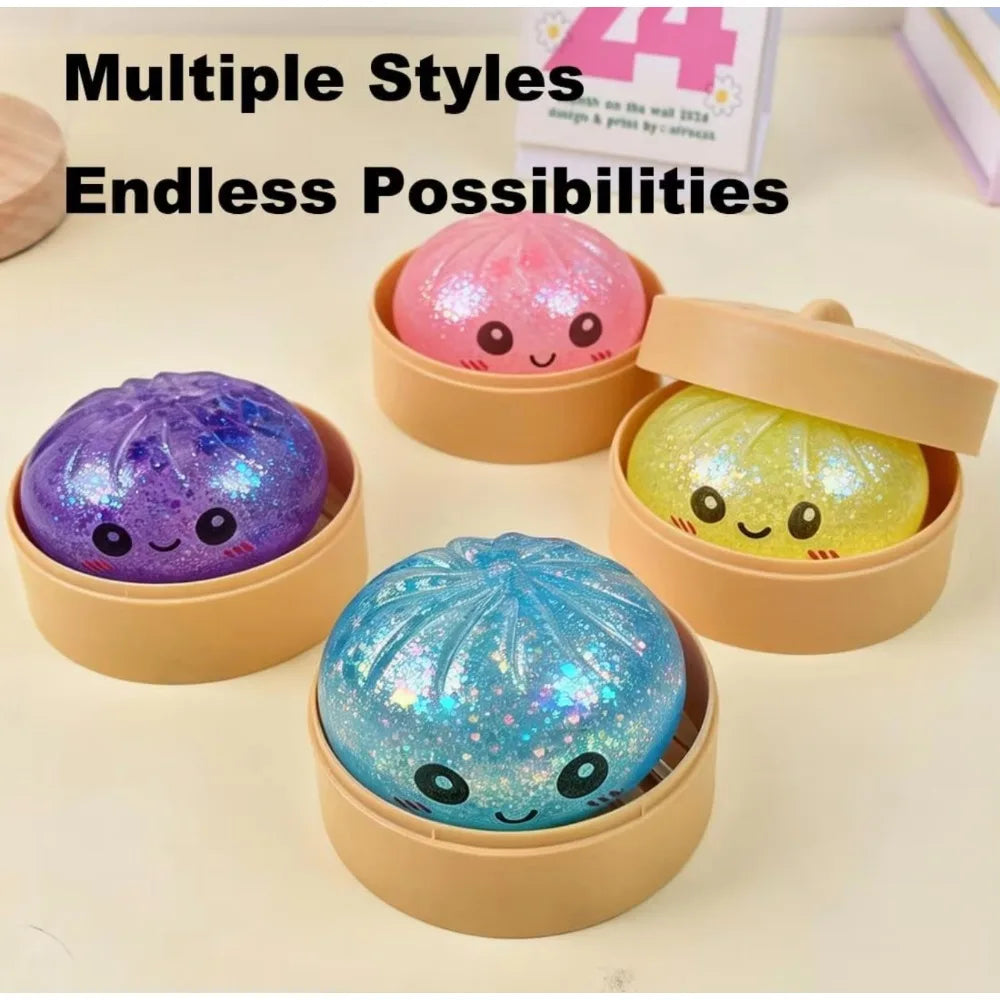 Dumpling Mystery Box: Random Color Glitter Squishy Toy, Maltose Texture Slow Rising Stress Ball, Aesthetic Desk Toys