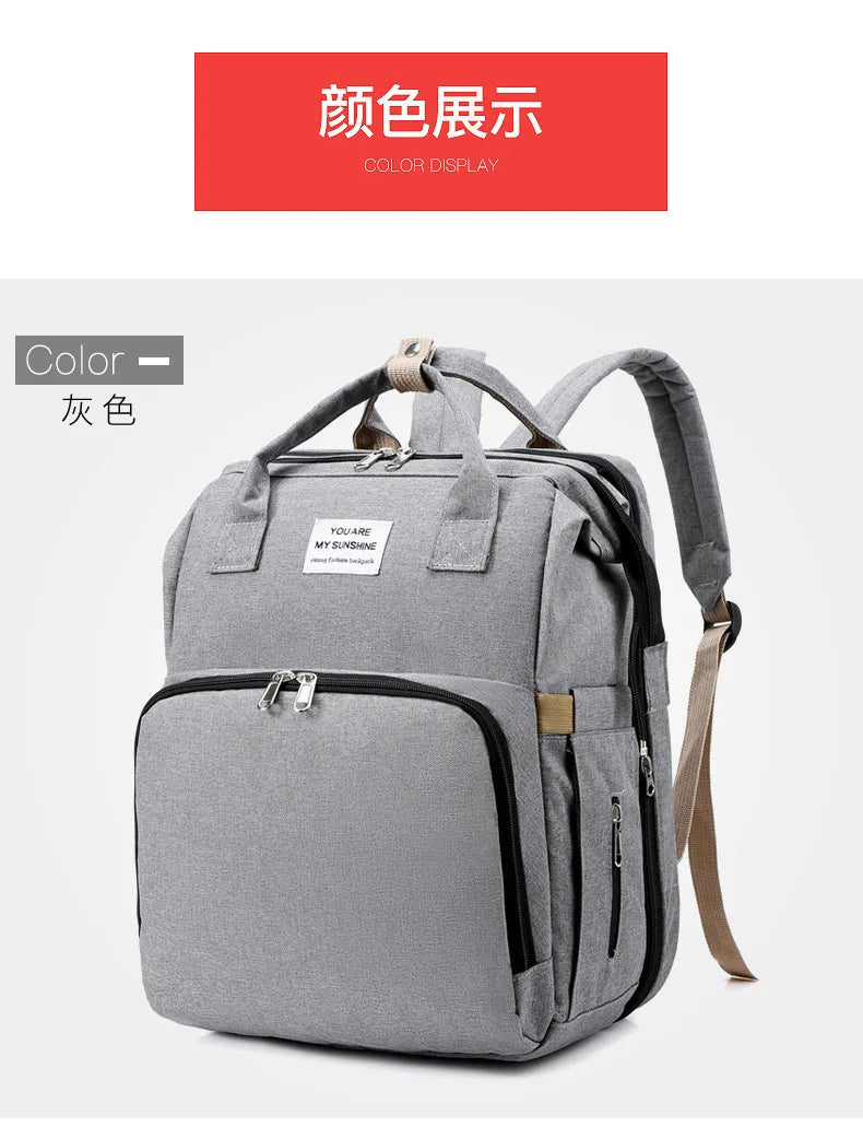 Fashionable Folding Baby Crib Mother and Baby Bag Large Capacity Hand-held Bottle Diaper Backpack Mother and Mommy Bag