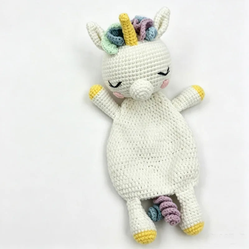 Baby Security Blanket Towel Feeding Bib Soft Towel Cotton Burping Cloth Infant Shower Gift Knitted Lovely Animal Rattle Sleep To