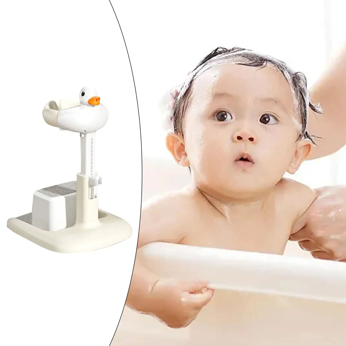 Baby Bath Tub Support with Stool Non Slip Silicone Ergonomic Backrest Adjustable Standing Shower for seat for Infants 0-6 Months