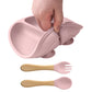 3PCS Silicone Children Tableware Baby Feeding Set Silicone Dinner Plate Wood Handle Spoon Fork BPA Free Baby Training Tableware