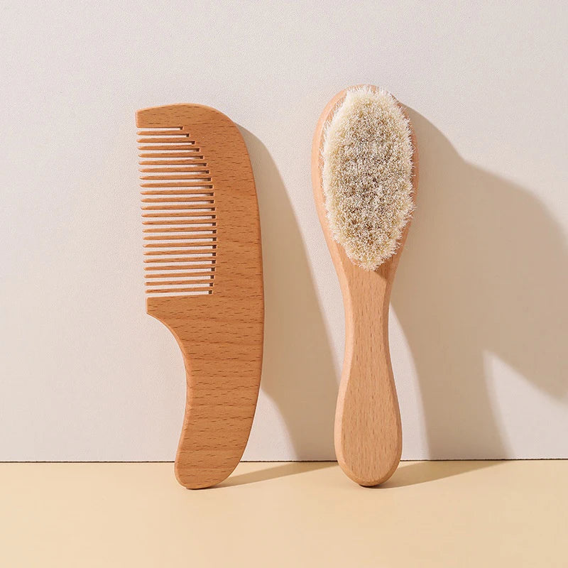 2pcs Baby Care Hair Wool Brush Beech Wood Comb Newborn Massage Comb Baby Shower Gift Set Natural Baby Brush