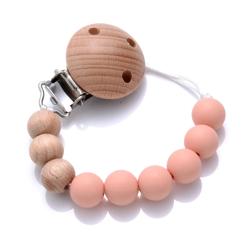 Baby Beech Pacifier Clip Round Colorful Silicone Teething Beads Food Grade Dummy Holder Soothe Chain Anti-drop Baby Nipple Chain