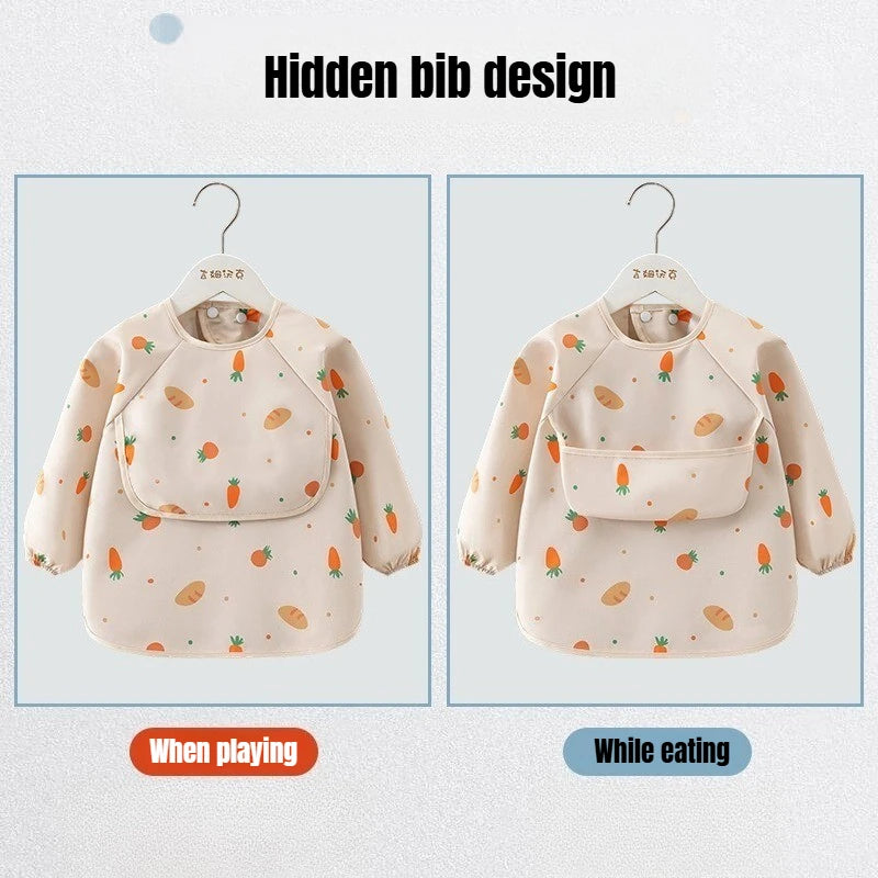 1PC Child Feeding Bib Waterproof Long Sleeve Apron Rice Pocket Feeding Blouse Toddler Bibs Children's Summer Thin Feeding Smock