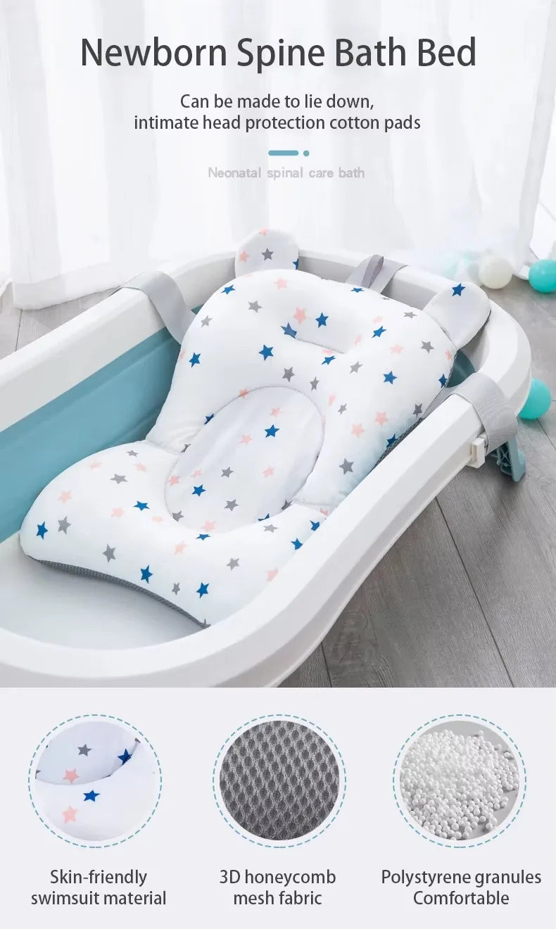 PANGDUBE Baby Bath Seat Newborn Bathtub Cushion Adjustable Support Pad with Non-Slip Mat 0-12 Months Shower Safety Float