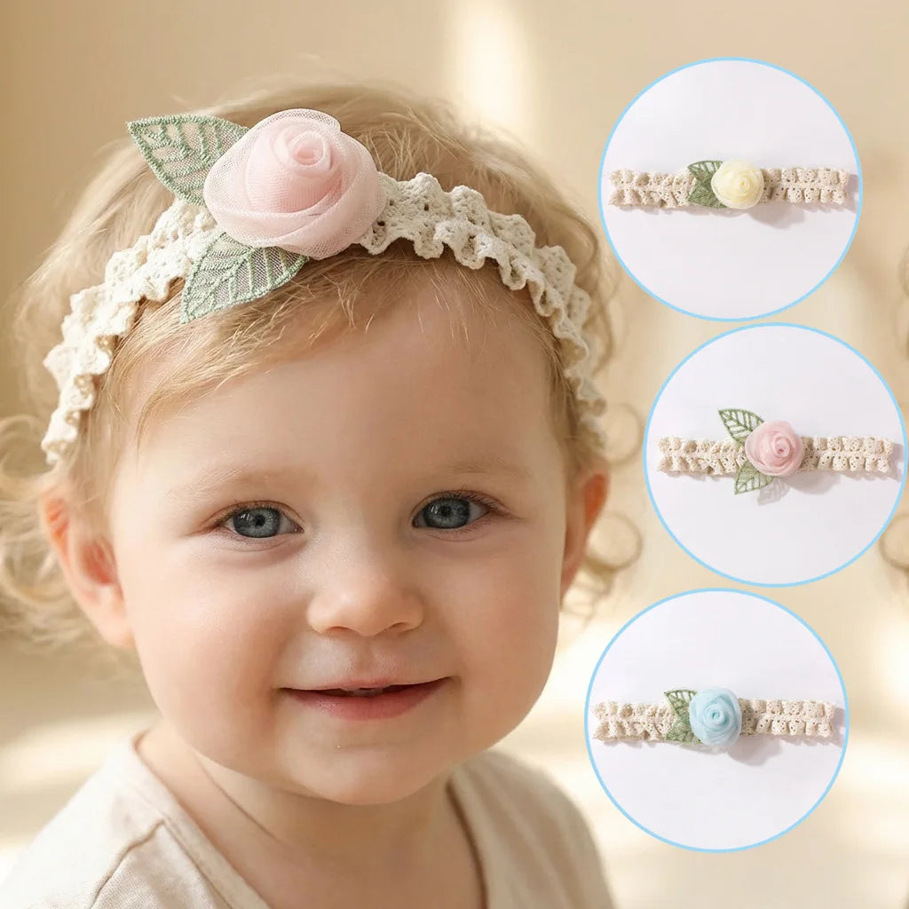 Pack of 3 New Infant Hairband 0-12M Sweet Lace Rose Baby Headband 3D Flower Girls Headwear Toddler Hair Accessory