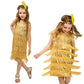 Short Sleeve Dress Girl Girls Flapper Dress Sequins Fringe Latin Dance Dress Tassel Tango Dress Tight Dress for Kids Girl