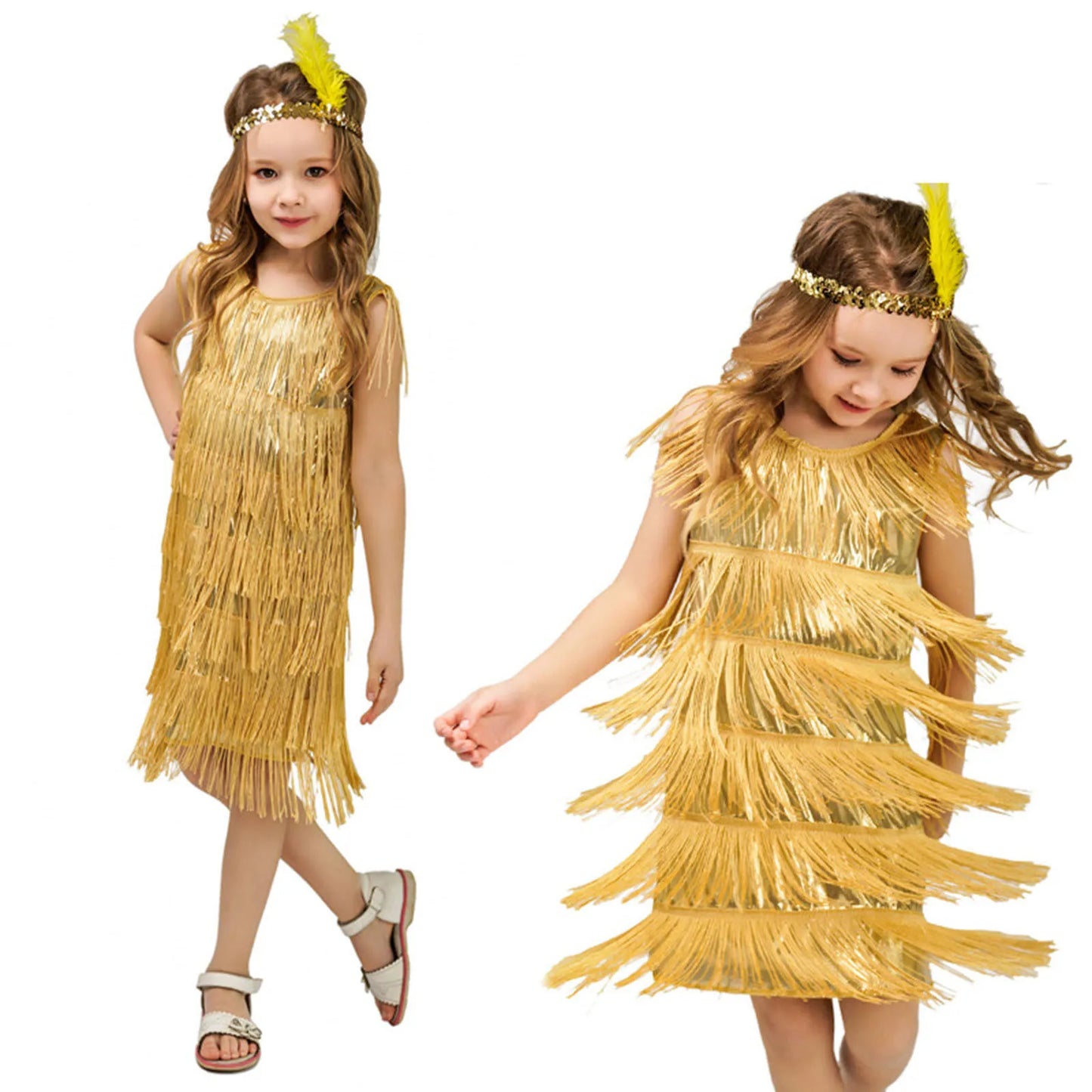 Short Sleeve Dress Girl Girls Flapper Dress Sequins Fringe Latin Dance Dress Tassel Tango Dress Tight Dress for Kids Girl