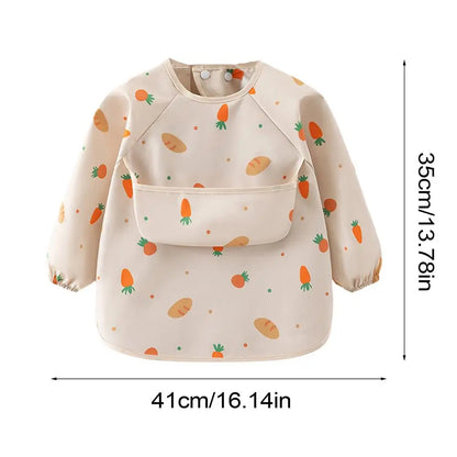 Baby Smock Bib Soft Full Sleeve Adjustable Weaning Smock Full Sleeve Toddler Eating Shirt Bibs for 6-36 Months Kids Girls Boys