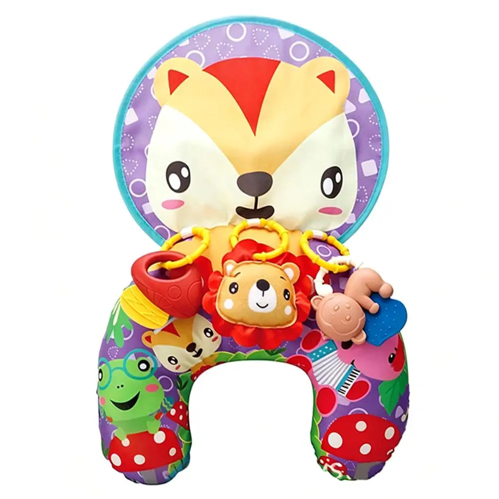 Baby Tummy Time Pillow with Rattle Toys, Multifunctional Crawling Mat Play Gym for Infants, Colorful Cartoon Animals Support Cus