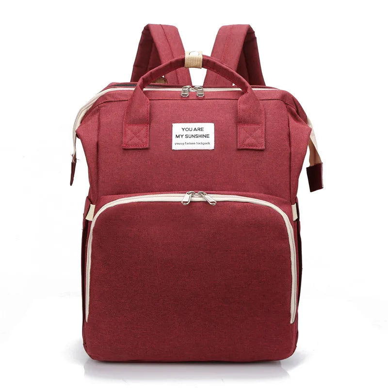 Fashionable Folding Baby Crib Mother and Baby Bag Large Capacity Hand-held Bottle Diaper Backpack Mother and Mommy Bag