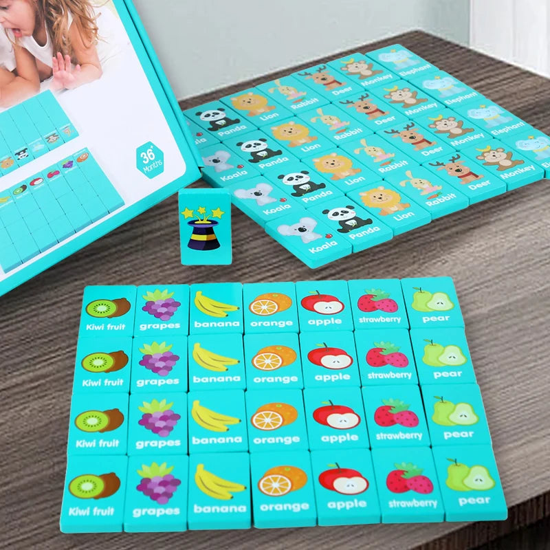 Children Hand Scratch Wooden  Puzzle Toy Board Baby Cartoon Montessori Early Education Farm Fruit Cognitive Puzzle Toy