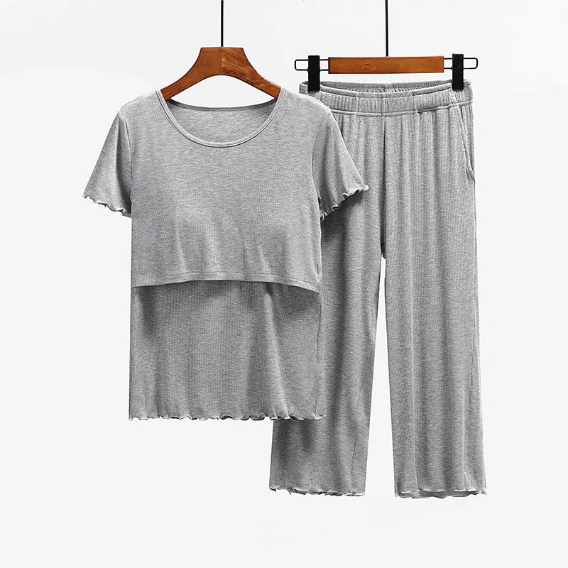 Maternity Nursing Sleepwear Clothes Set Breastfeeding Nightwear for Pregnant Women Pregnancy Breast Feeding Pajamas Suits