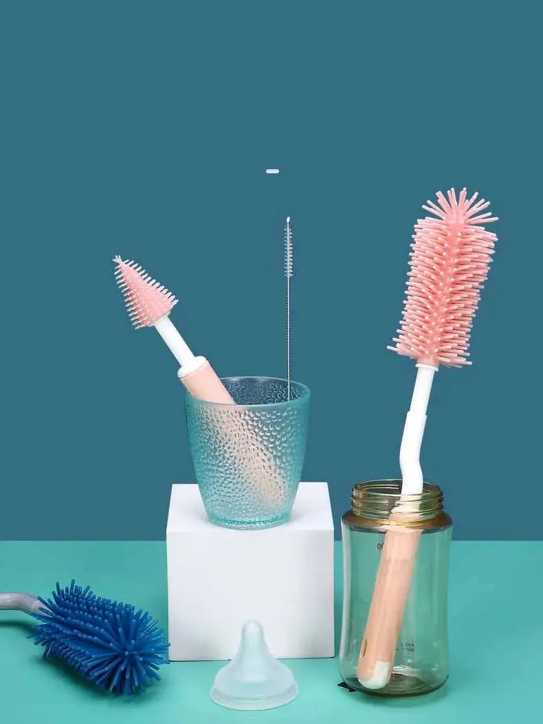 Baby Bottle Cleaning Brush Set Three Pieces Silicone Brush for Infant Feeding Tools Nursery Essential for Latch And Nipple