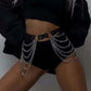 Women Punk Gothic Black PU Leather Studded Leg‑Waist Harness Belt, Adjustable Decor Accessory for Rave Festival Halloween Party