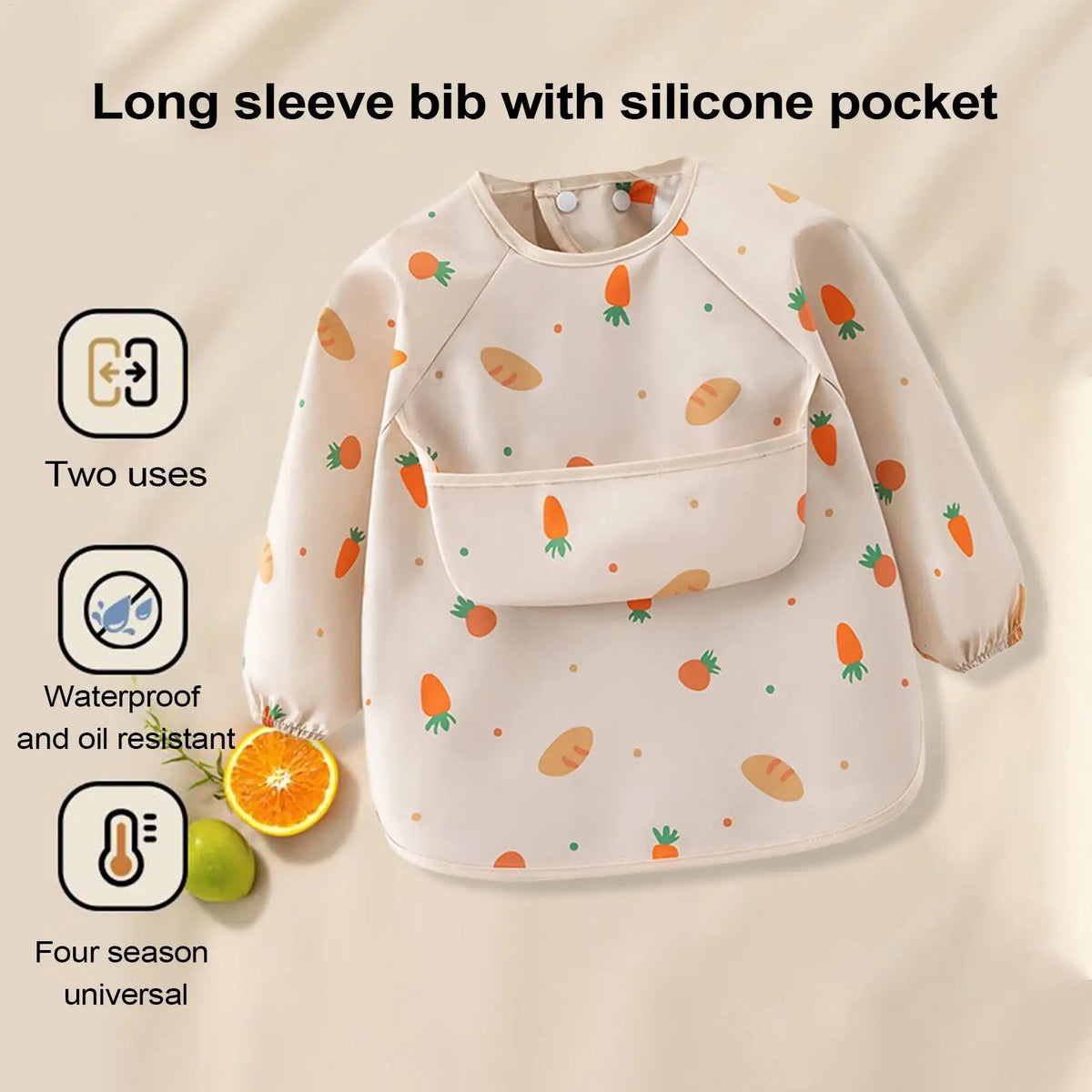 Baby Smock Bib Soft Full Sleeve Adjustable Weaning Smock Full Sleeve Toddler Eating Shirt Bibs for 6-36 Months Kids Girls Boys