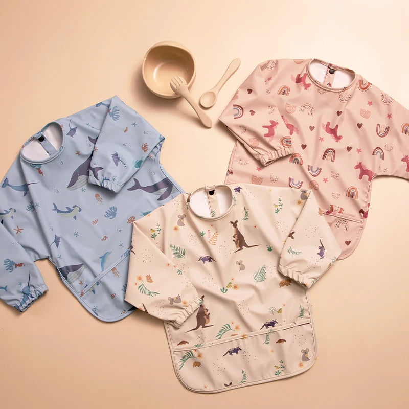 Waterproof Newborn Baby Bibs Children's Painting Smock Bib with Long Sleeves for Boys Girls Easy Clean Feeding Apron Baby Stuff