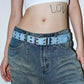 1PC New Fashion Luxury Belt Black Punk Accessories Blue Denim Girdle HipHop Y2k Star Hollowed Pin Buckle Waistband，For Men Women