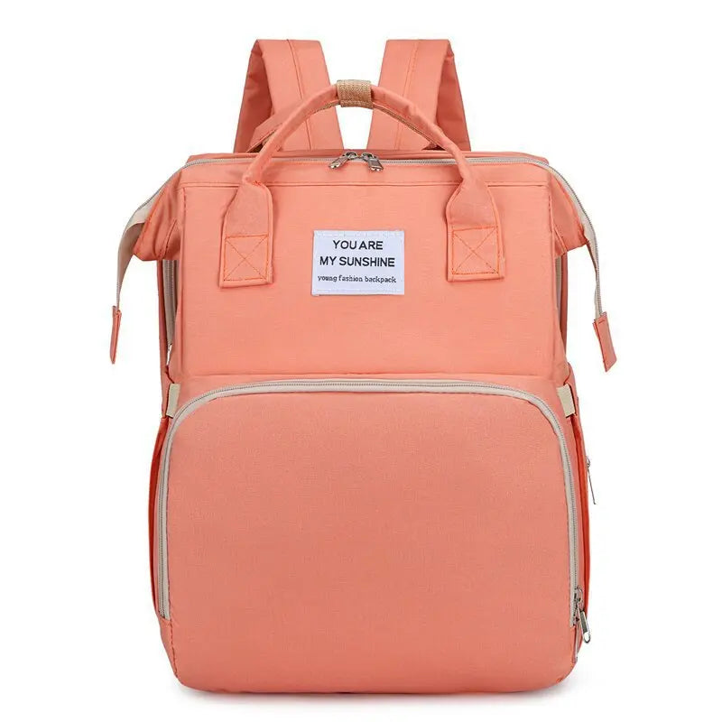 Fashionable Folding Baby Crib Mother and Baby Bag Large Capacity Hand-held Bottle Diaper Backpack Mother and Mommy Bag