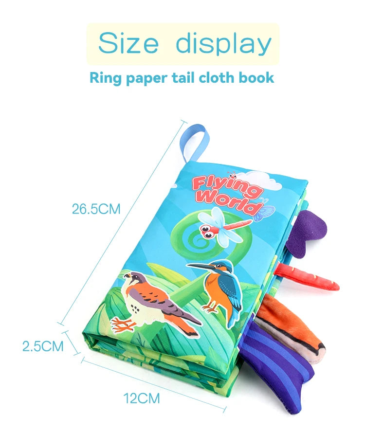 Baby 8 Page Tail Cloth Book Cartoon Animals Touch And Feel Infant Soft Books Development Interactive Early Education Toys
