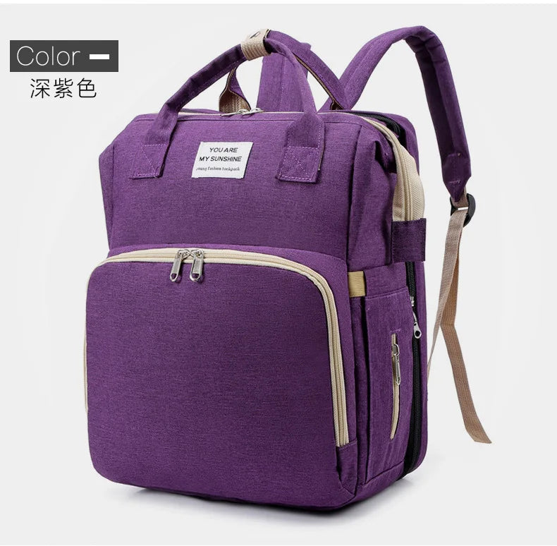 Fashionable Folding Baby Crib Mother and Baby Bag Large Capacity Hand-held Bottle Diaper Backpack Mother and Mommy Bag