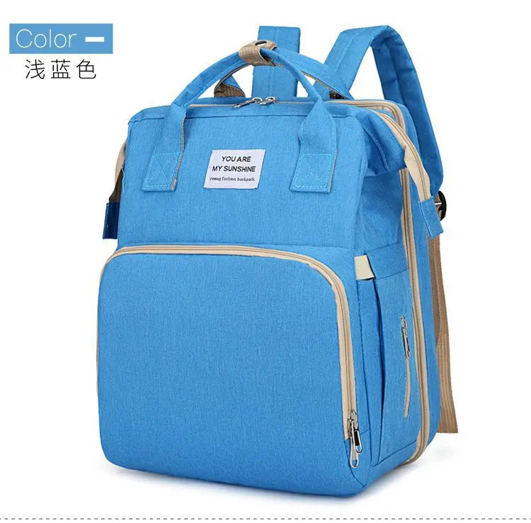 Fashionable Folding Baby Crib Mother and Baby Bag Large Capacity Hand-held Bottle Diaper Backpack Mother and Mommy Bag