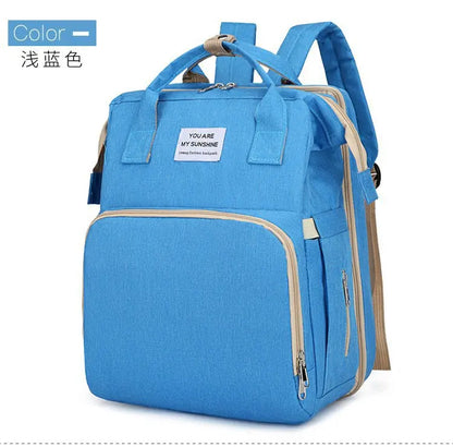 Fashionable Folding Baby Crib Mother and Baby Bag Large Capacity Hand-held Bottle Diaper Backpack Mother and Mommy Bag