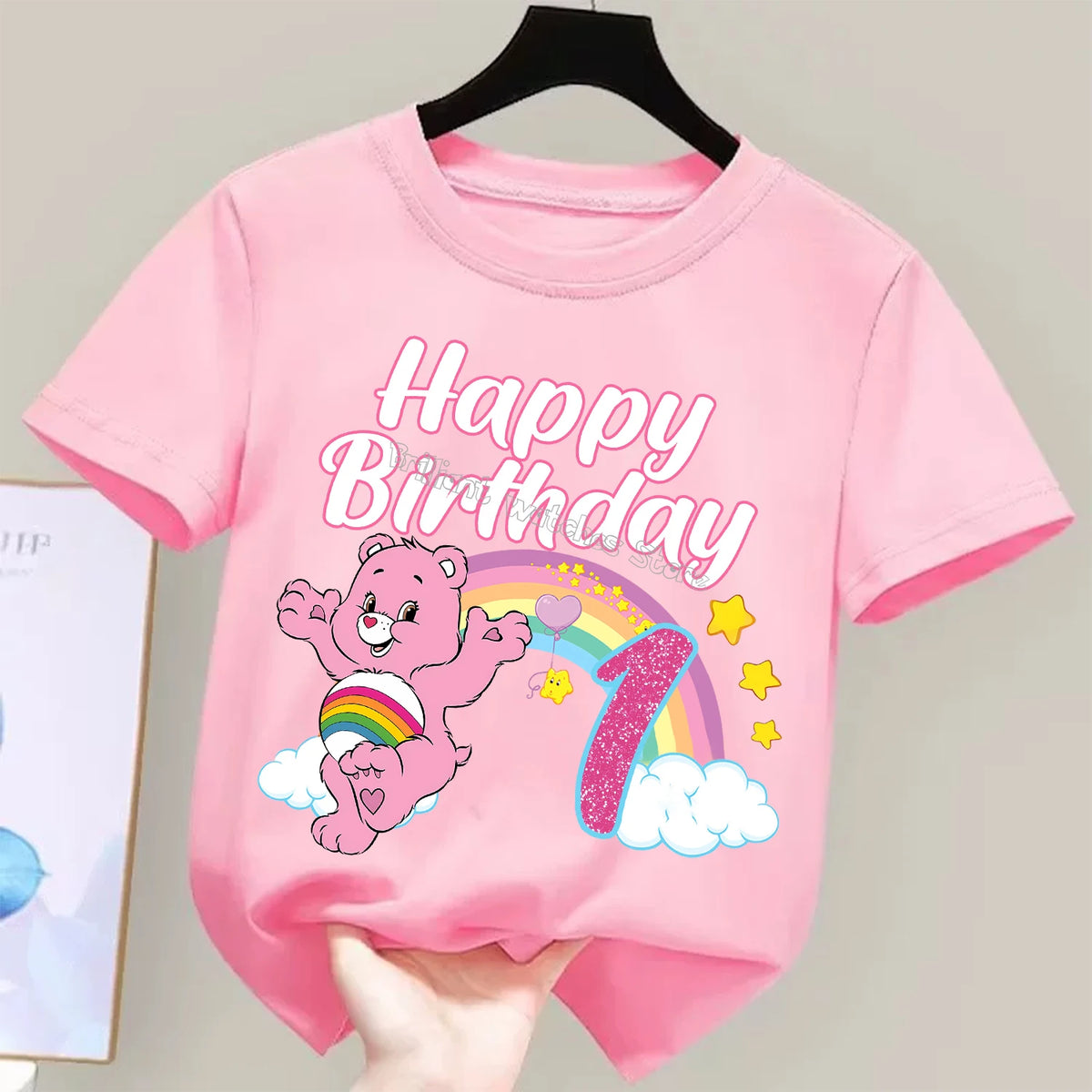 Care Bears Birthday Number T-shirt Children Tee Top Round Collar Clothing Kawaii Girls Short Sleeve Kids Cartoon Clothes Gift