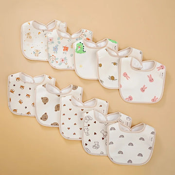 Soft Cotton Gauze Bibs for Infants, U-Shaped Drool Bibs for Newborn Boys and Girls, Adjustable Snap Closure, Waterproof, U-Shaped Design, Cute Printed Patterns, Suitable for Baby and Toddler Feeding, Neutral Color Anti-Drool