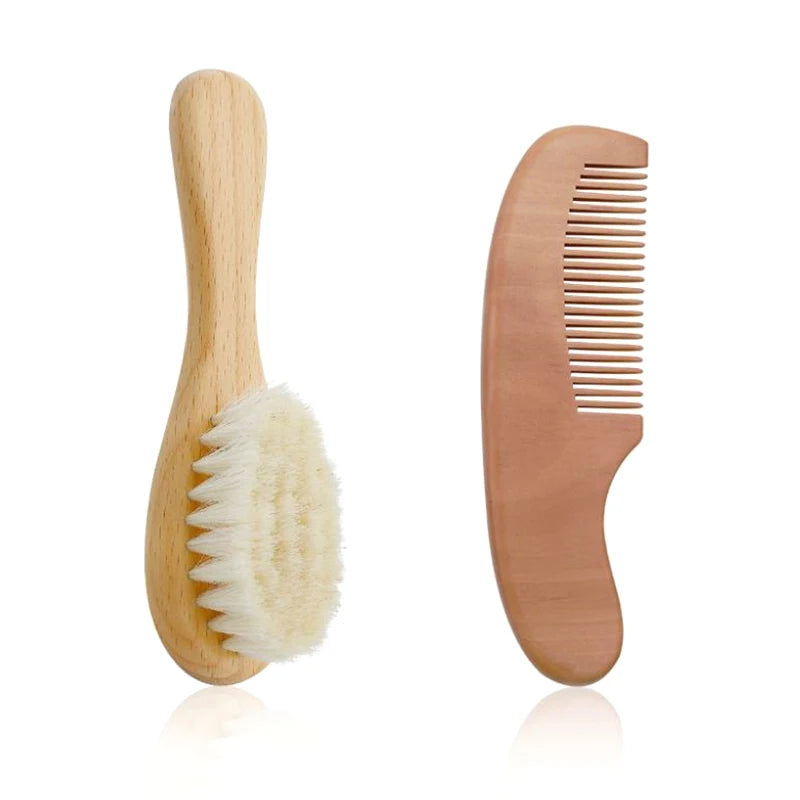2pcs Baby Care Hair Wool Brush Beech Wood Comb Newborn Massage Comb Baby Shower Gift Set Natural Baby Brush