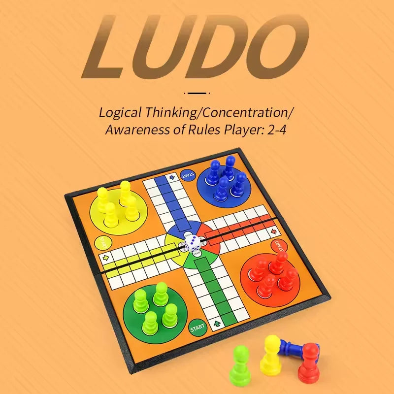 Ludo Game Set Strategy Game Parent Interaction with Foldable Board Travel Family Game for Party Toy Interactive Board Game