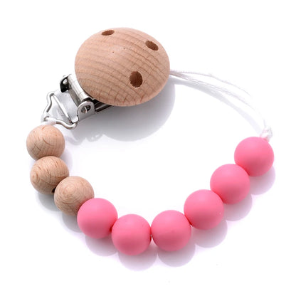 Baby Beech Pacifier Clip Round Colorful Silicone Teething Beads Food Grade Dummy Holder Soothe Chain Anti-drop Baby Nipple Chain