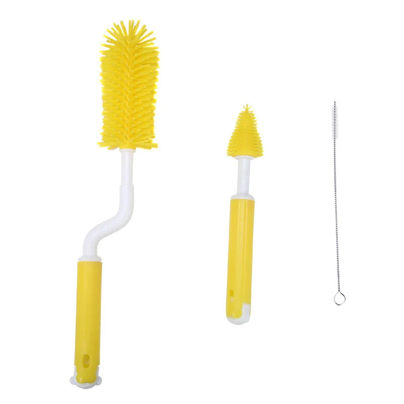 Baby Bottle Cleaning Brush Set Three Pieces Silicone Brush for Infant Feeding Tools Nursery Essential for Latch And Nipple