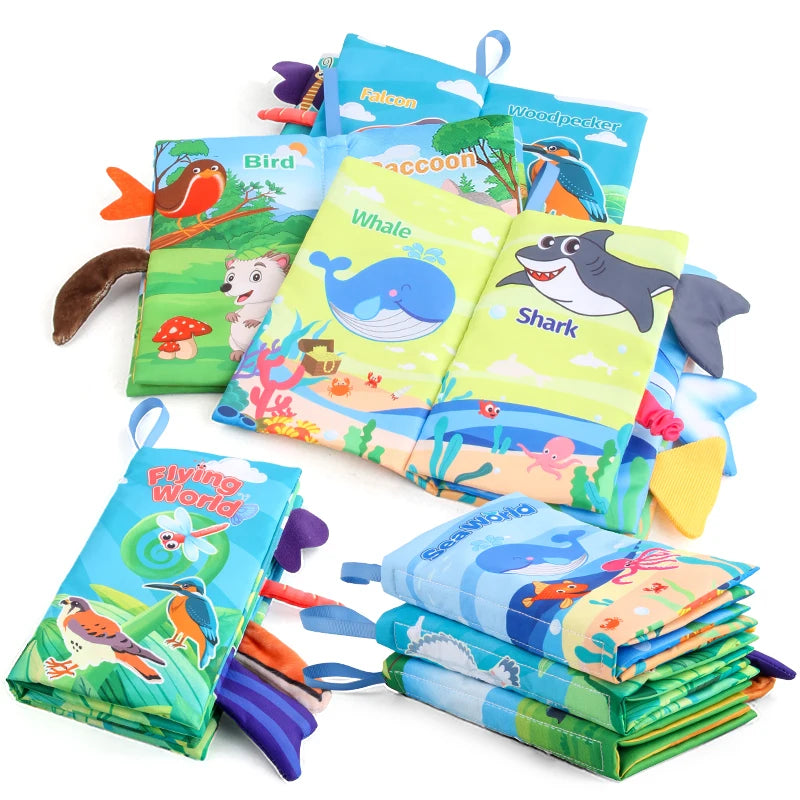 Baby 8 Page Tail Cloth Book Cartoon Animals Touch And Feel Infant Soft Books Development Interactive Early Education Toys