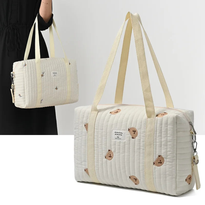 New Newborn Baby Care Diaper Bag Mommy Maternity Shoulder Bag Embroidery Quilted Stroller Diaper Storage Organizer Large Handbag