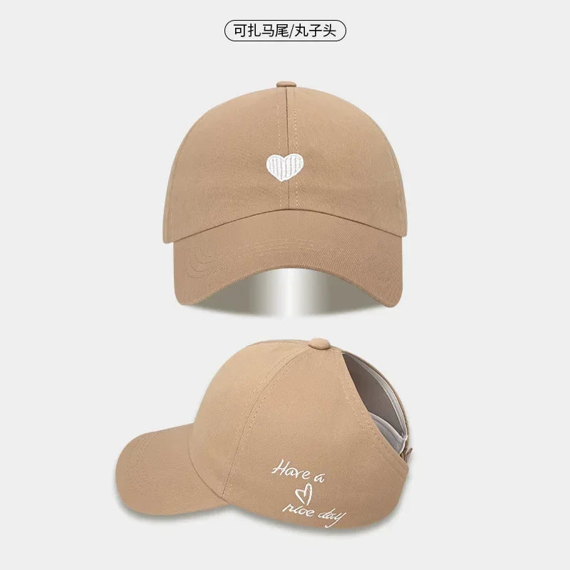 Embroidery Love Heart Baseball Cap Empty Tail Design Adjustable Strap Children Sun Hat UV Protection Amagi