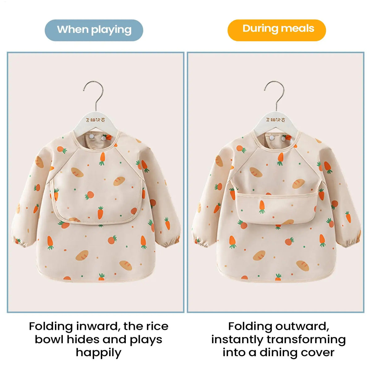 Baby Smock Bib Soft Full Sleeve Adjustable Weaning Smock Full Sleeve Toddler Eating Shirt Bibs for 6-36 Months Kids Girls Boys