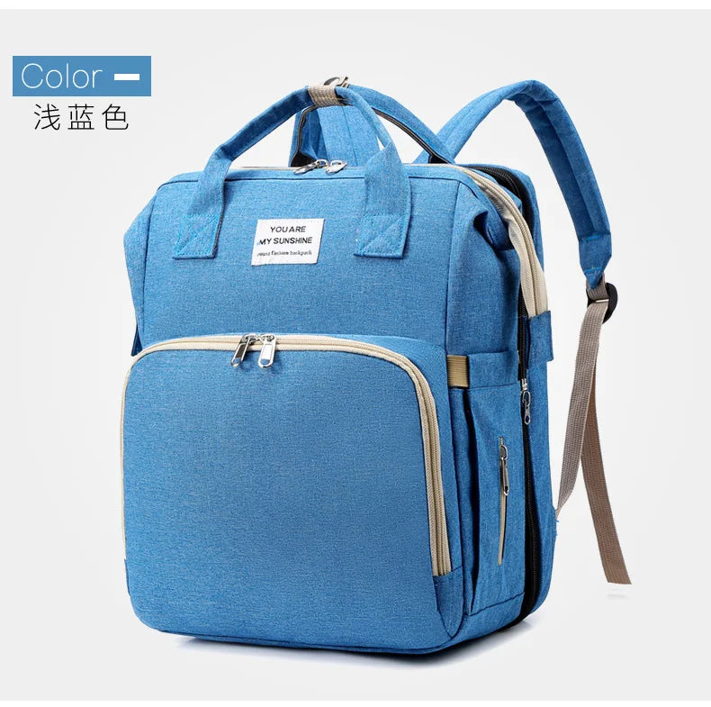 Fashionable Folding Baby Crib Mother and Baby Bag Large Capacity Hand-held Bottle Diaper Backpack Mother and Mommy Bag