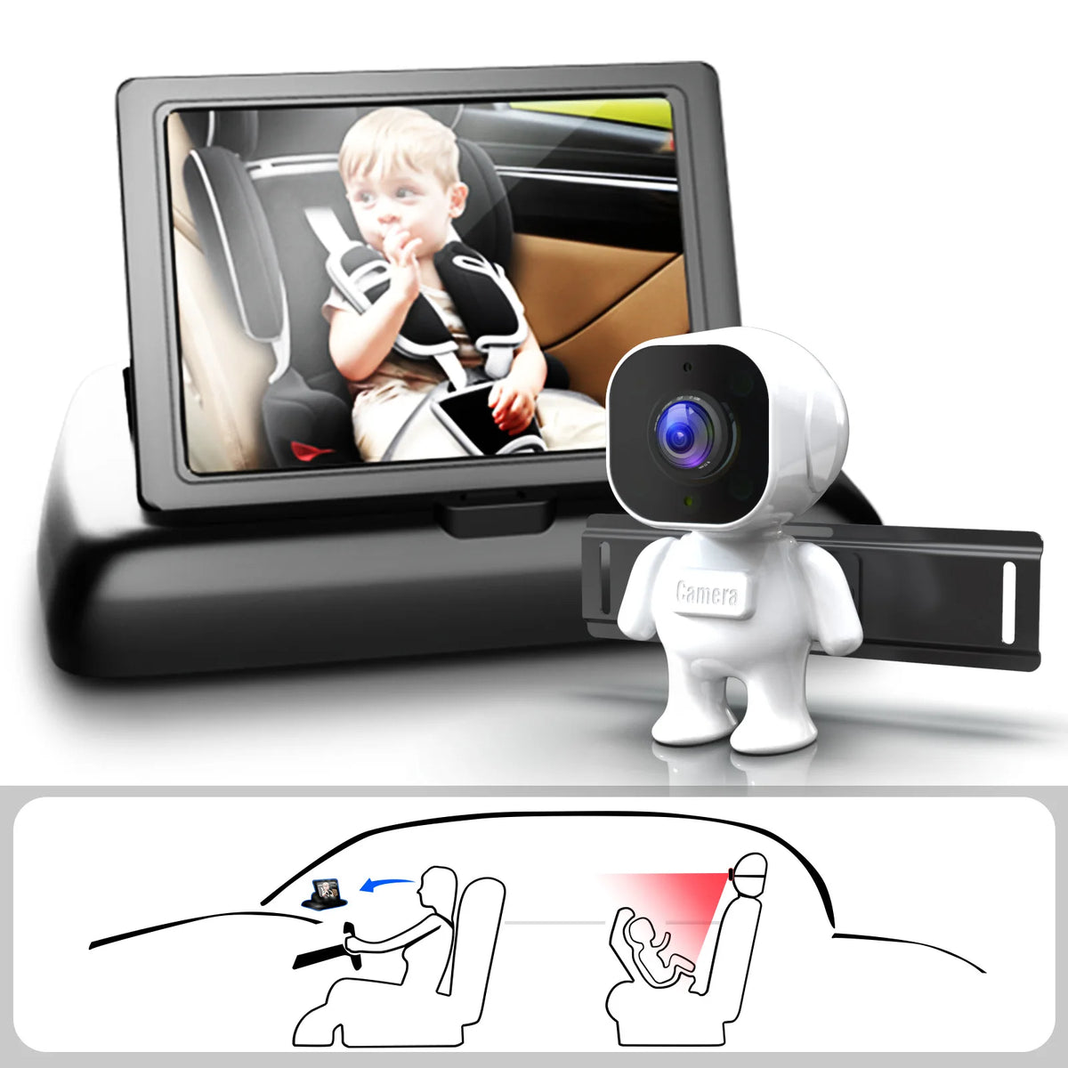 Car Baby Caregiver 4.3 Inch Folding Display + Night Vision Camera Rear Care Image