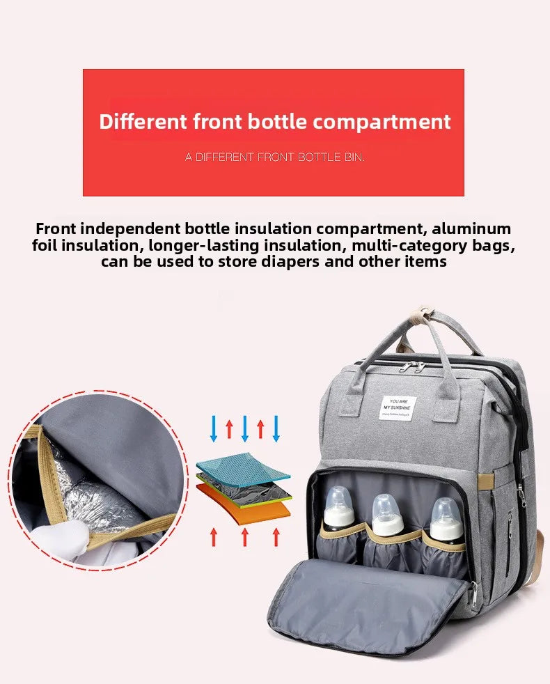 Fashionable Folding Baby Crib Mother and Baby Bag Large Capacity Hand-held Bottle Diaper Backpack Mother and Mommy Bag