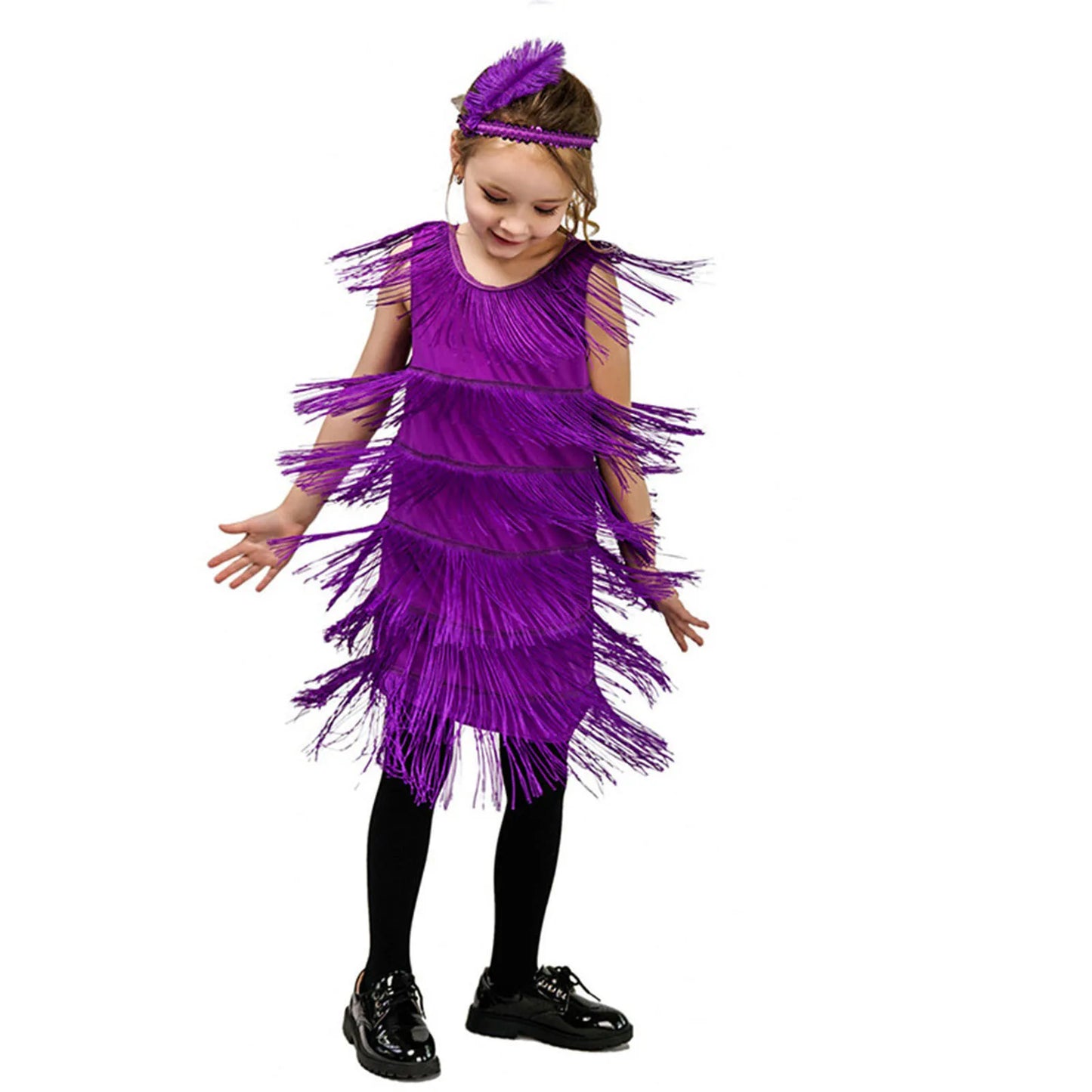Short Sleeve Dress Girl Girls Flapper Dress Sequins Fringe Latin Dance Dress Tassel Tango Dress Tight Dress for Kids Girl