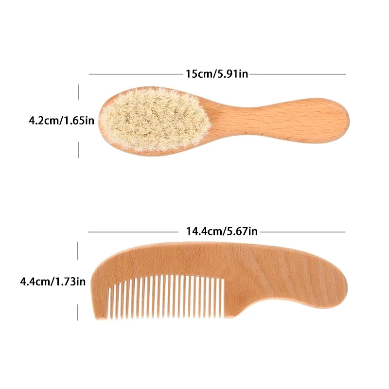 2pcs Baby Care Hair Wool Brush Beech Wood Comb Newborn Massage Comb Baby Shower Gift Set Natural Baby Brush