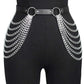 Women Punk Gothic Black PU Leather Studded Leg‑Waist Harness Belt, Adjustable Decor Accessory for Rave Festival Halloween Party
